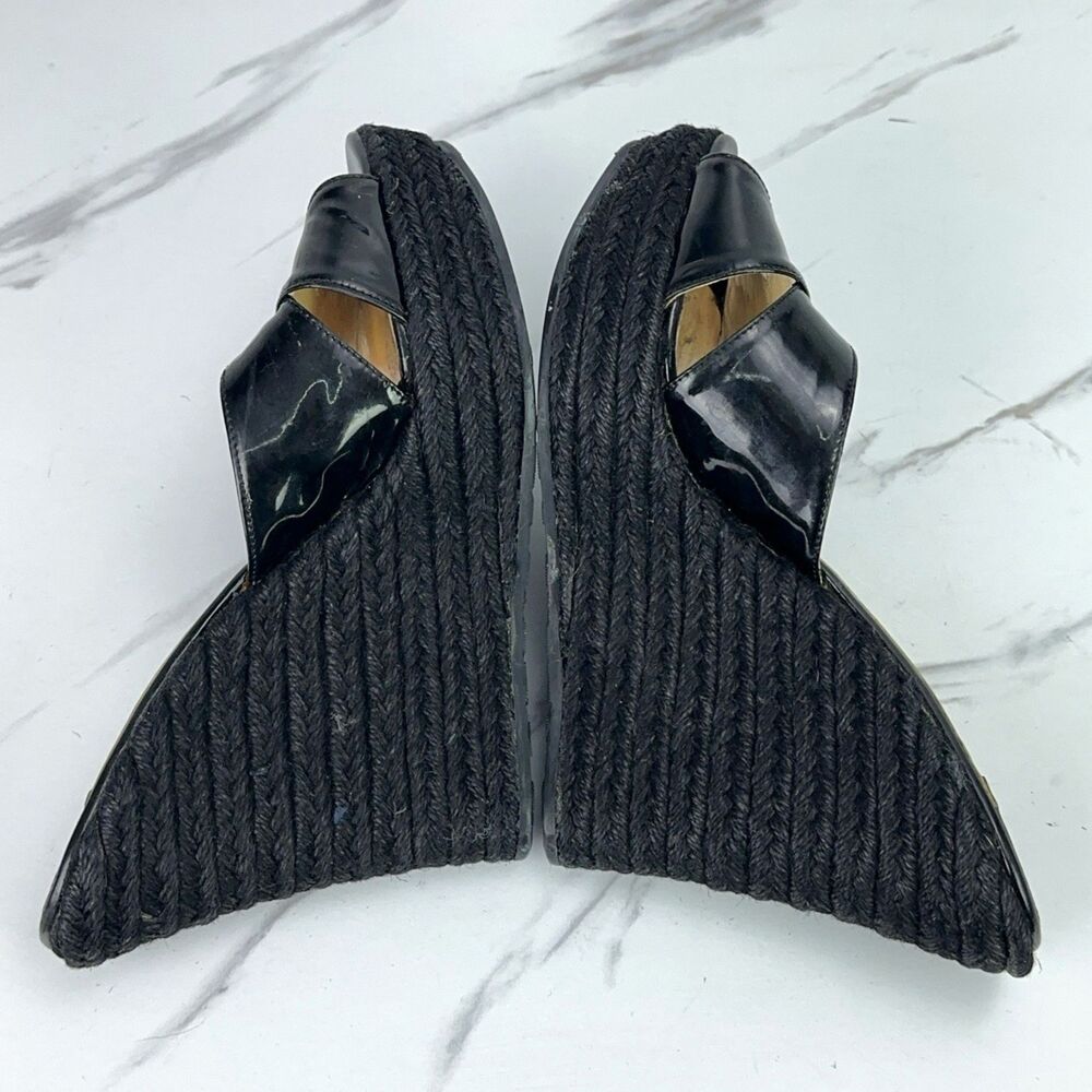Jimmy Choo Phyllis Patent Black Espadrilles Wedge Sandals London Size EU 39 US 9 - Picture 6 of 8